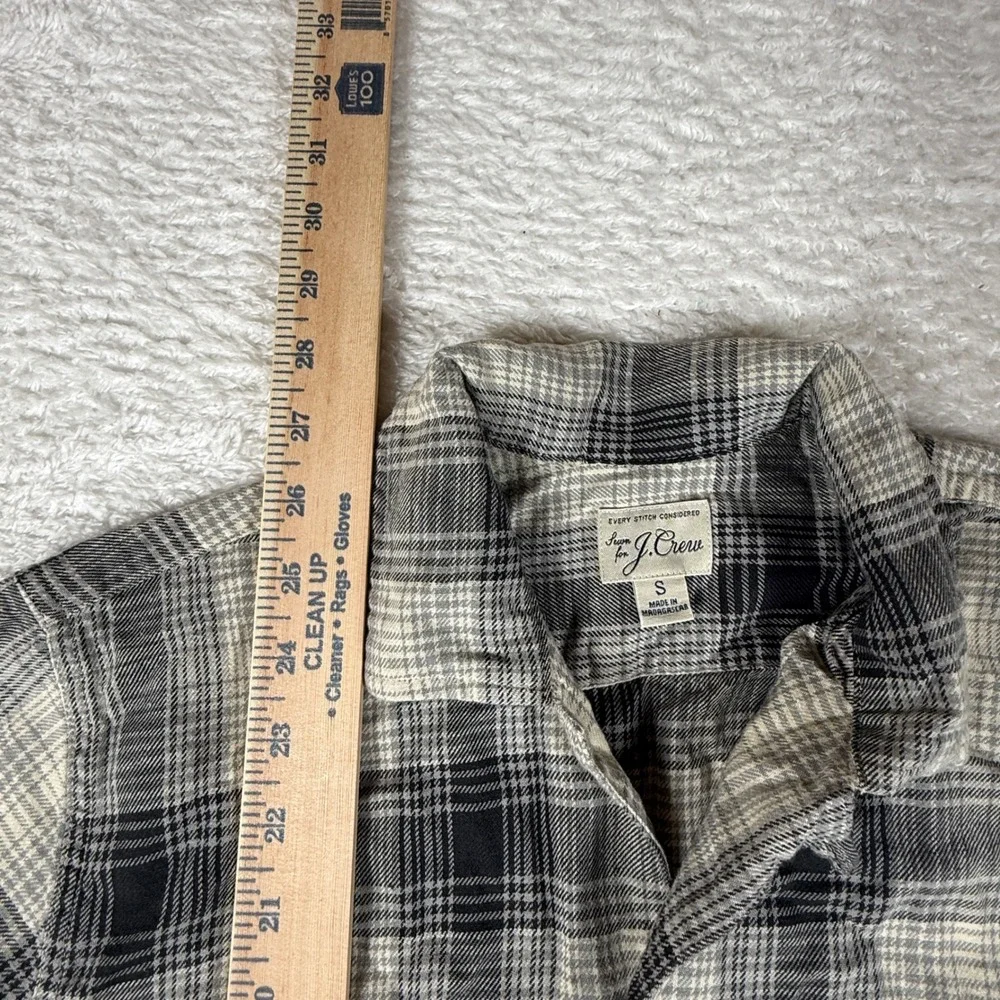 J. Crew CN407 Mens S Beige Gray Plaid L/S Button Front Cotton Hemp Shirt